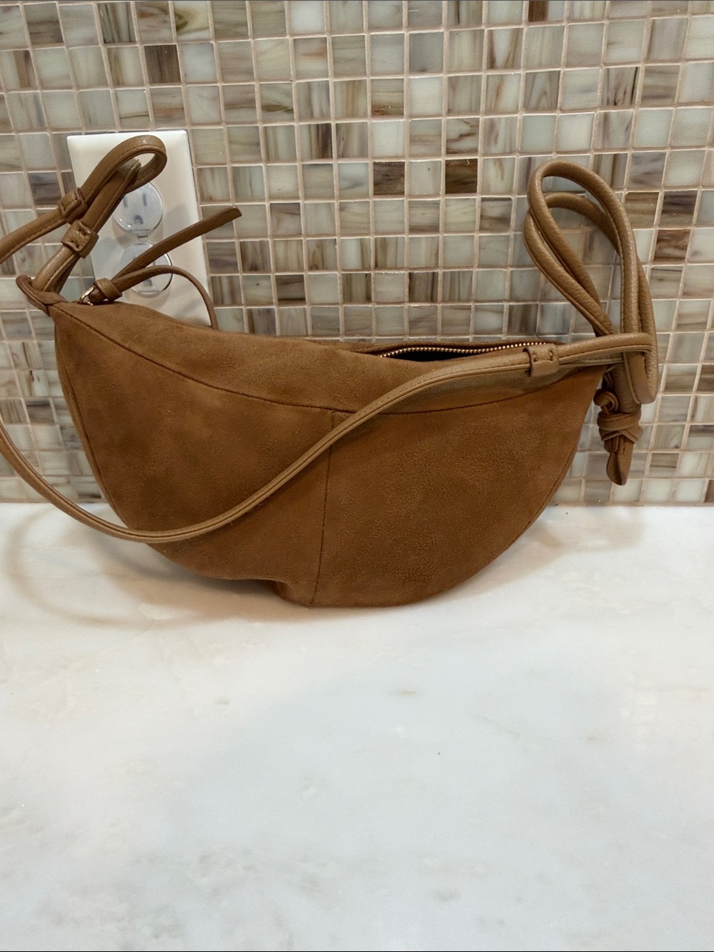GAP Tan Suede Crescent Crossbody with Knotted Strap